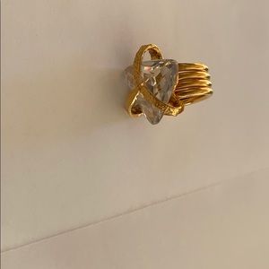 Really cool large clear crystal and gold ring
